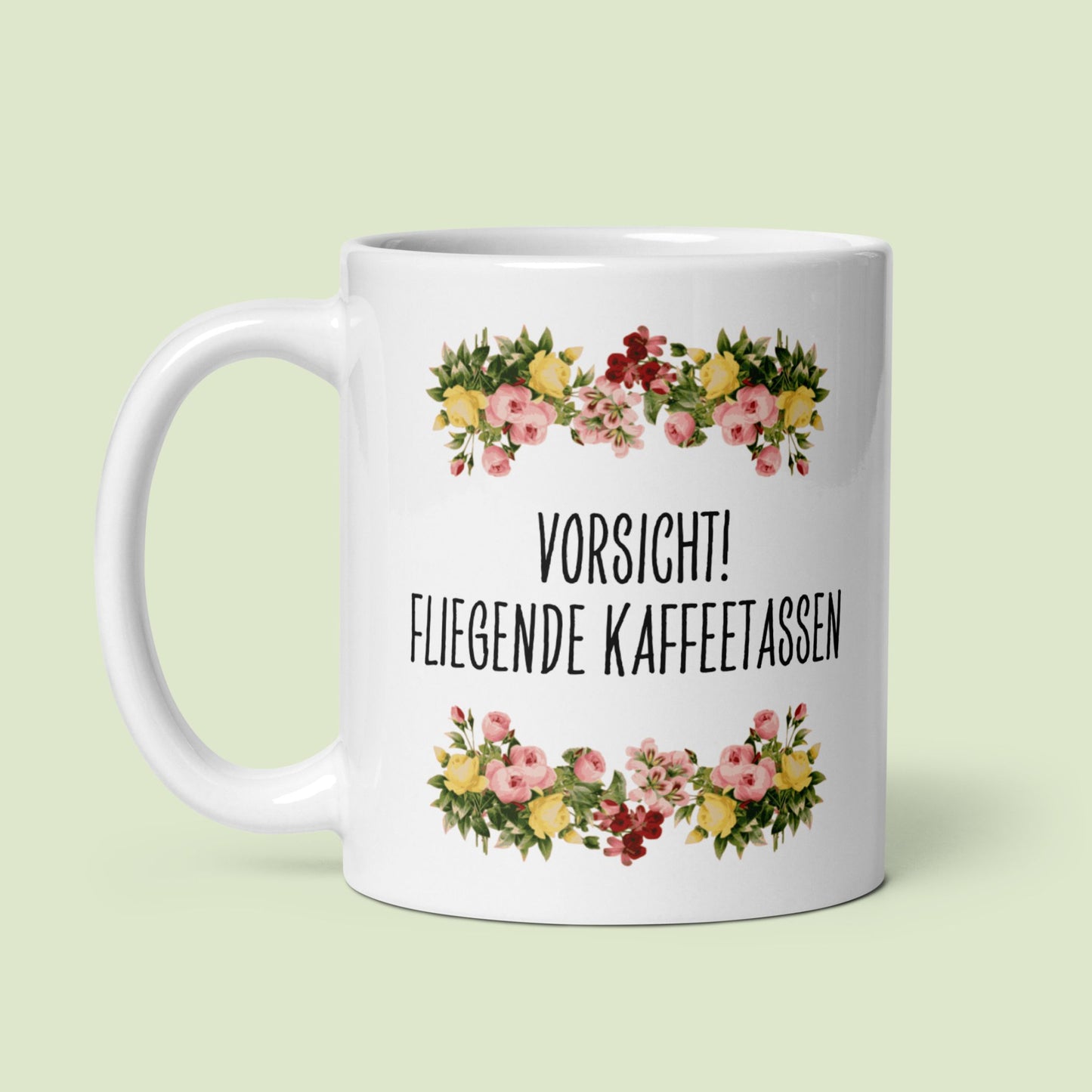 Tasse Büroausraster "Vorsicht! Fliegende Kaffeetassen"